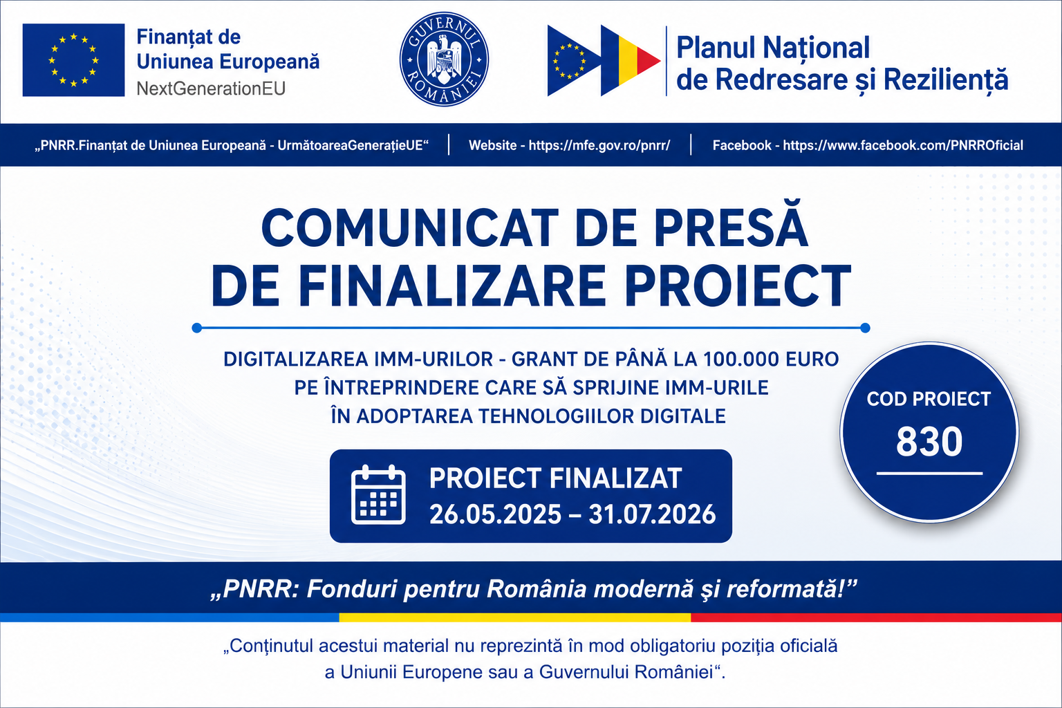 Comunicat de presă – Pentagon SRL